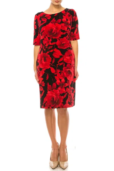 Connected Apparel 3/4 Sleeve Jersey Dress In Red