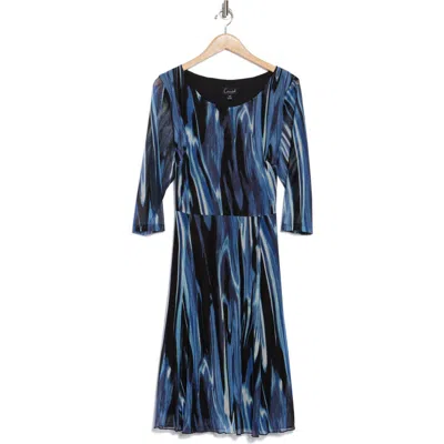 Connected Apparel Abstract Fit & Flare Mesh Midi Dress In Blue