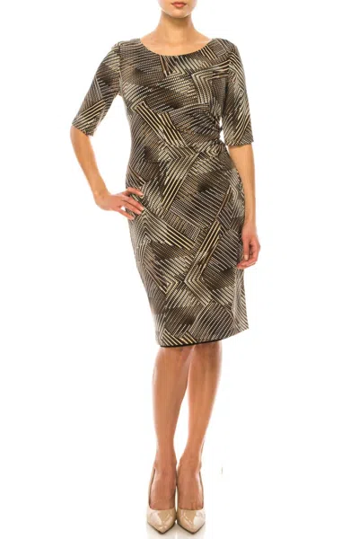 Connected Apparel Abstract Geometric Dotted Print Sheath Dress In Multi In Gray