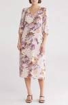 Connected Apparel Balloon Sleeve Midi Dress In Mauve
