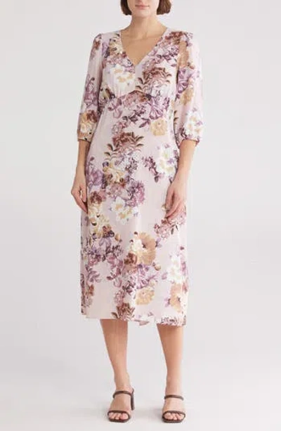 Connected Apparel Balloon Sleeve Midi Dress In Mauve