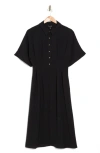 Connected Apparel Batwing Sleeve Midi Shirtdress In Black