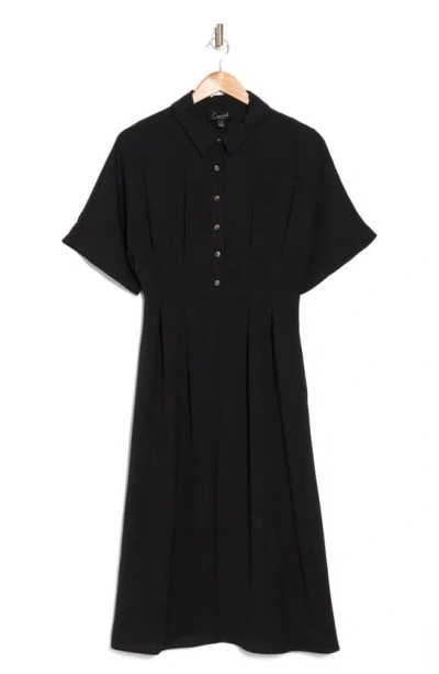 Connected Apparel Batwing Sleeve Midi Shirtdress In Black