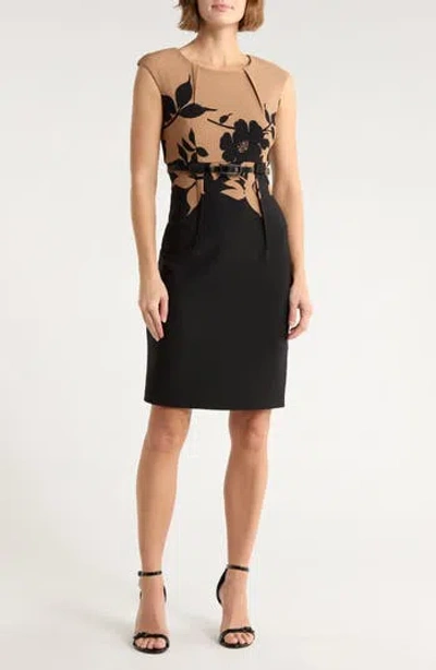 Connected Apparel Belted Sheath Dress In Brown