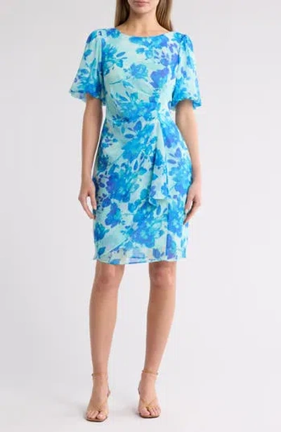 Connected Apparel Bubble Sleeve Faux Wrap Dress