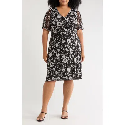 Connected Apparel Butterfly Sleeve Mesh Dress In Black