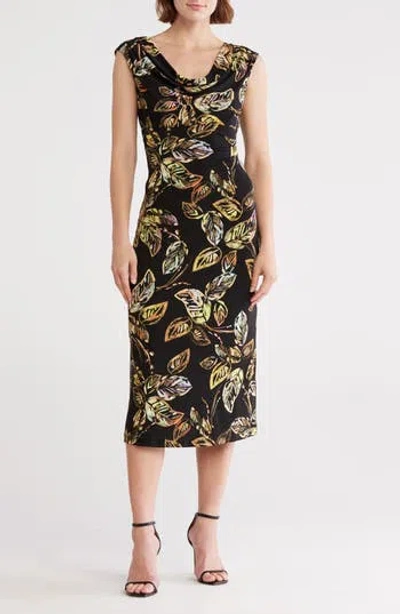 Connected Apparel Cap Sleeve Jersey Midi Dress In Black