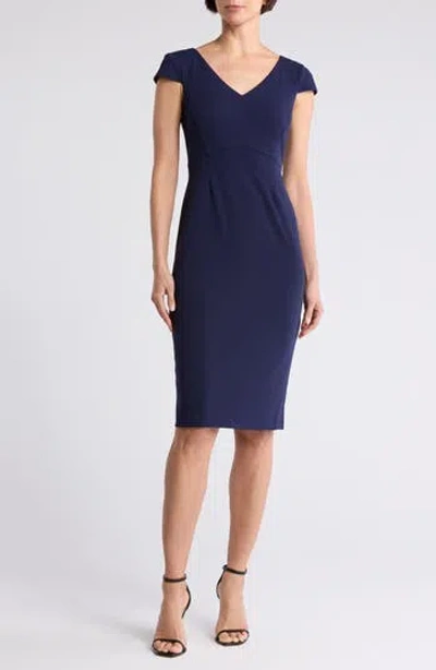 Connected Apparel Cap Sleeve Sheath Dress In Navy