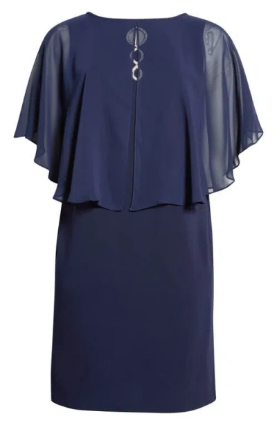 Connected Apparel Cape Midi Dress In Blue