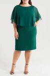 Connected Apparel Cape Sleeve A-line Dress In Hunter