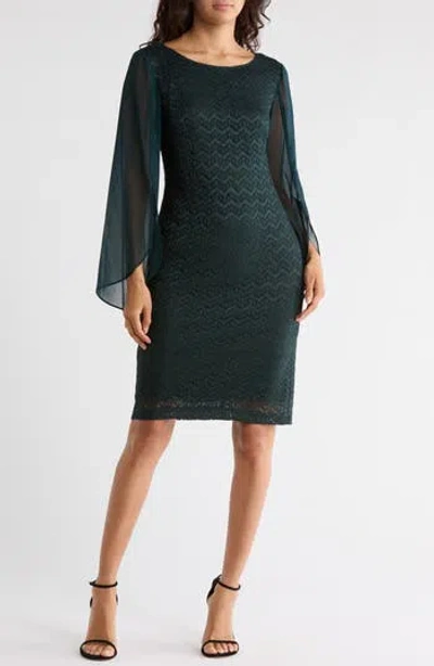 Connected Apparel Cape Sleeve Chevron Dress In Green