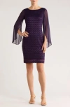 Connected Apparel Cape Sleeve Chevron Dress In Purple