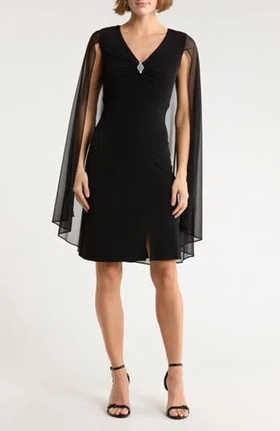 Connected Apparel Cape Sleeve Dress In Black