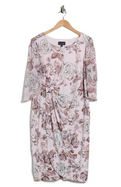 Connected Apparel Cape Sleeve Faux Wrap Dress In Multi