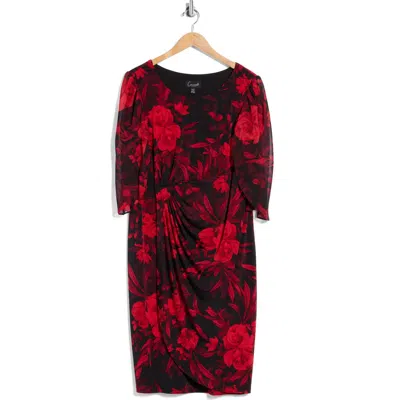 Connected Apparel Cape Sleeve Faux Wrap Dress In Multi