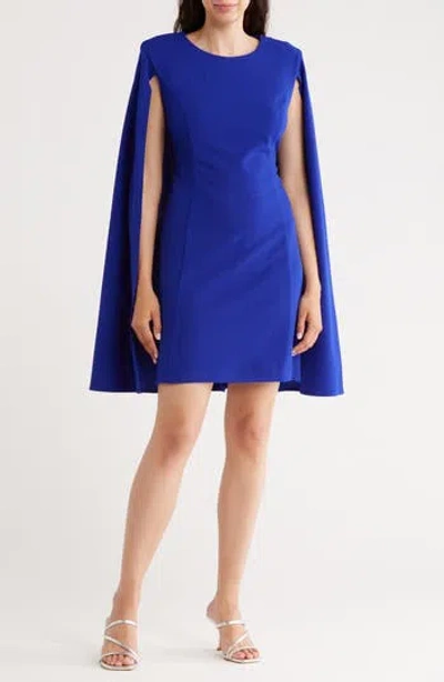 Connected Apparel Cape Sleeve Sheath Dress In Blue