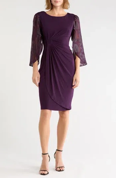Connected Apparel Cape Sleeve Wrap Style Dress In Brown