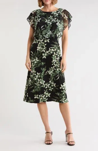 Connected Apparel Cape Sleeve Wrap Style Dress In Black