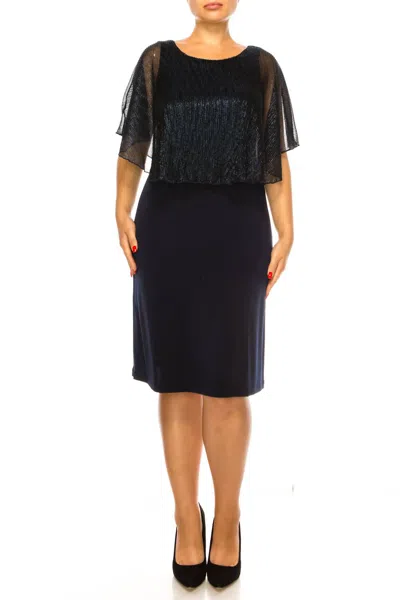 Connected Apparel Capelet Sleeve Evening Dress In Navy In Blue