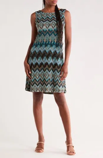 Connected Apparel Chevron Print Sleeveless A-line Dress In Multi