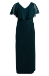 Connected Apparel Chiffon Flutter Sleeve Gown In Hunter