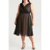 Connected Apparel Chiffon Midi Cocktail Dress In Black/gold