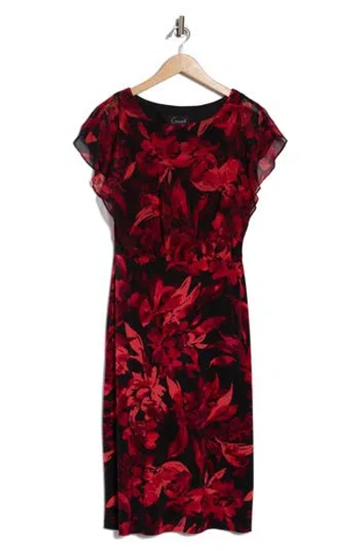 Connected Apparel Chiffon Midi Dress In Red
