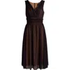 Connected Apparel Chiffon Overlay Fit & Flare Dress In Eggplant/gold