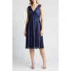 Connected Apparel Chiffon Overlay Fit & Flare Dress In Navy/slate