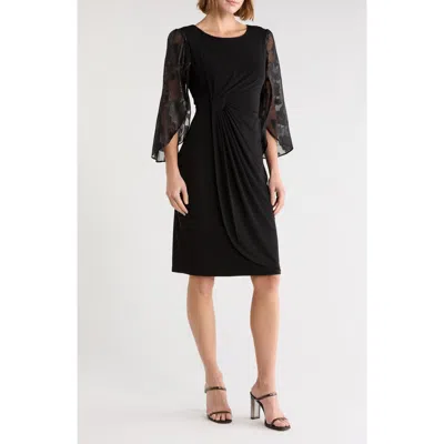 Connected Apparel Chiffon Overlay Midi Dress In Olive