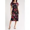 Connected Apparel Chiffon Overlay Midi Dress In Red