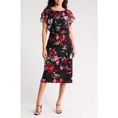 Connected Apparel Chiffon Overlay Midi Dress In Red