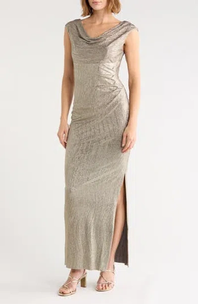 Connected Apparel Cowl Neck Evening Dress In Multi