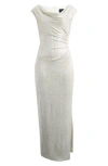 Connected Apparel Petites Womens Metallic Cowl Neck Evening Dress In White
