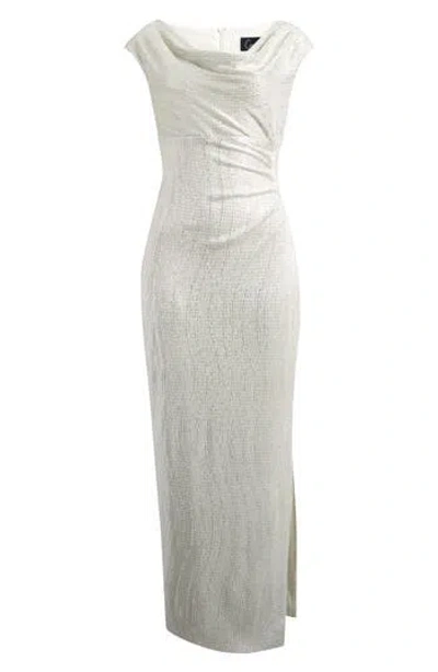 Connected Apparel Petites Womens Metallic Cowl Neck Evening Dress In Gray