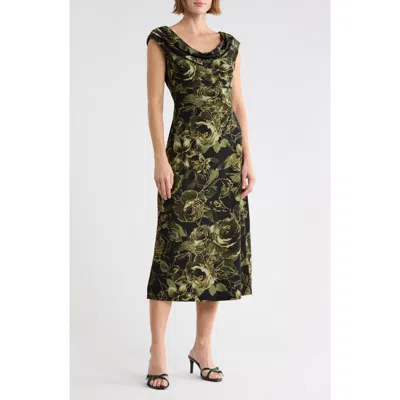 Connected Apparel Cowl Neck Midi Dress In Green
