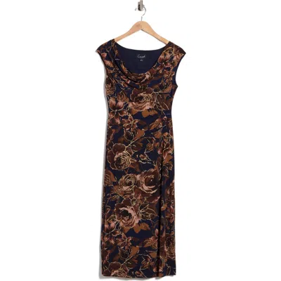 Connected Apparel Cowl Neck Midi Dress In Multi