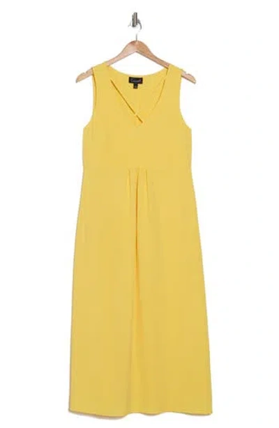 Connected Apparel Criss Cross Neckline Midi Dress In Yellow