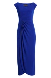 CONNECTED APPAREL CRYSTAL NOTCH SIDE RUCHED GOWN