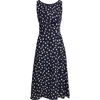 Connected Apparel Dot Side Pleat Sleeveless Midi Dress In Navy