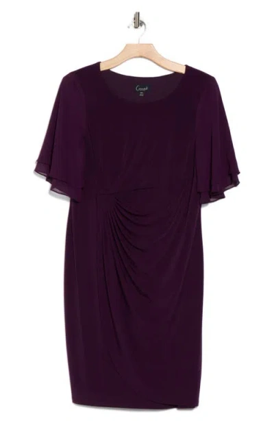Connected Apparel Double Flutter Sleeve Faux Wrap Dress