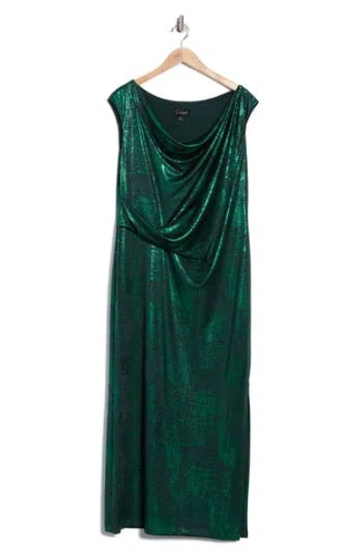 Connected Apparel Drape Neck Knit Midi Dress In Green