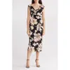 Connected Apparel Drape Neck Midi Dress In Black Camel