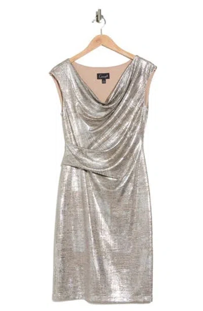 Connected Apparel Drape Neck Side Pleat Sheath Dress