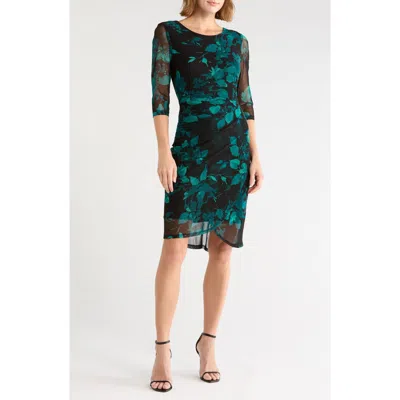 Connected Apparel Elbow Sleeve Gathered Midi Dress In Spruce
