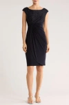 Connected Apparel Eyelash Faux Wrap Cocktail Dress In Black