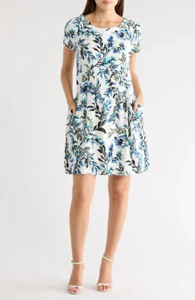 Connected Apparel Eyelet Embroidered Dress In Blue
