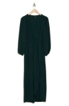 Connected Apparel Faux Wrap Long Sleeve Maxi Dress In Pine