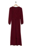 Connected Apparel Faux Wrap Long Sleeve Maxi Dress In Wine