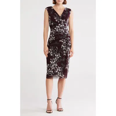 Connected Apparel Faux Wrap Mesh Midi Dress In Multi